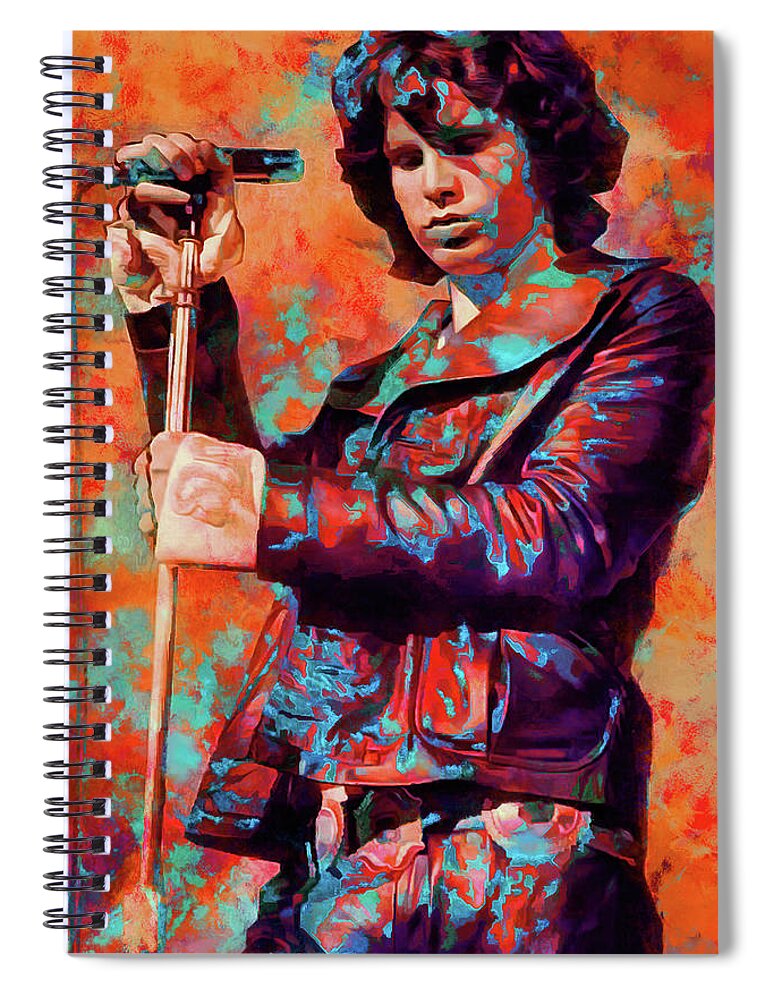Jim Morrison Spiral Notebook featuring the mixed media Jim Morrison Tribute Art Soul Kitchen by The Rocker Chic