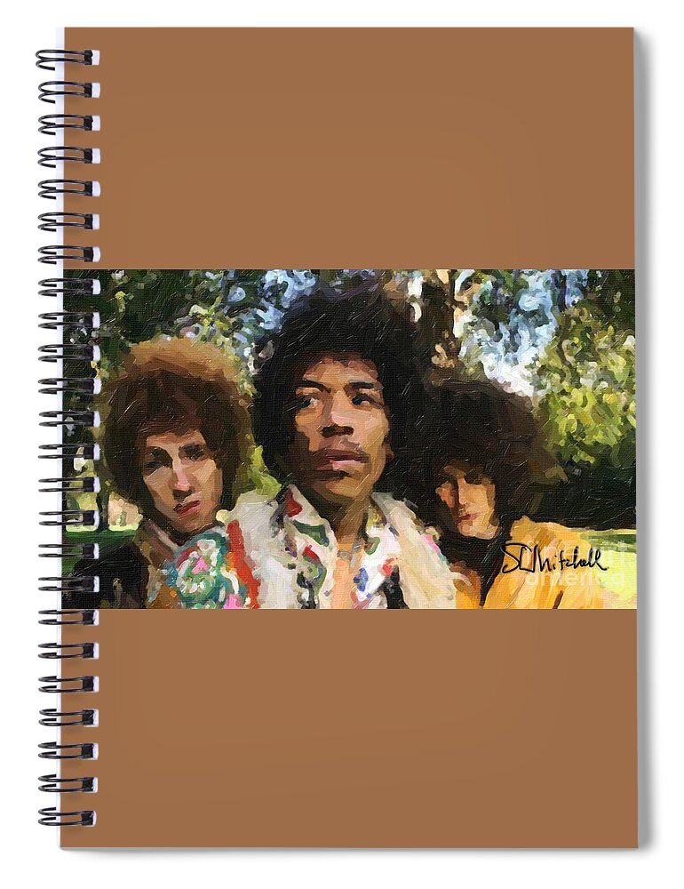 Jimi Hendrix Spiral Notebook featuring the painting Jimi Hendrix Experience #1 by Steve Mitchell