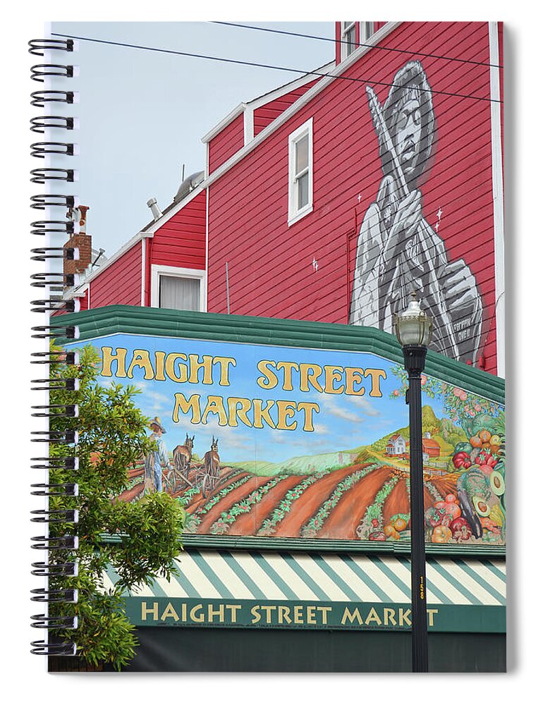 San Francisco Spiral Notebook featuring the photograph Jimi Hendrix Red House Overlooking Haight Street Market San Francisco by Shawn O'Brien