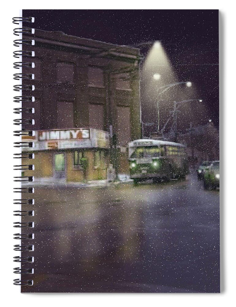 Chicago Spiral Notebook featuring the digital art Jimmy's Hot Dogs - Chicago 1970s by Glenn Galen