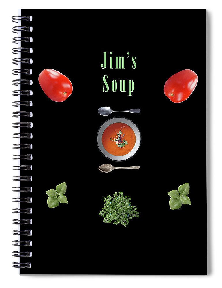Soup Spiral Notebook featuring the mixed media Jims Soup by Johanna Hurmerinta