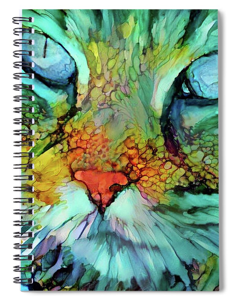 Tabby Cat Spiral Notebook featuring the digital art Joey the Long Haired Tabby Cat by Peggy Collins