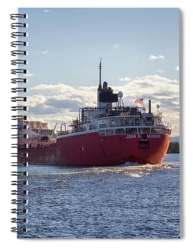 John G Munson Spiral Notebook featuring the photograph John G Munson in the Duluth Harbor by Susan Rissi Tregoning
