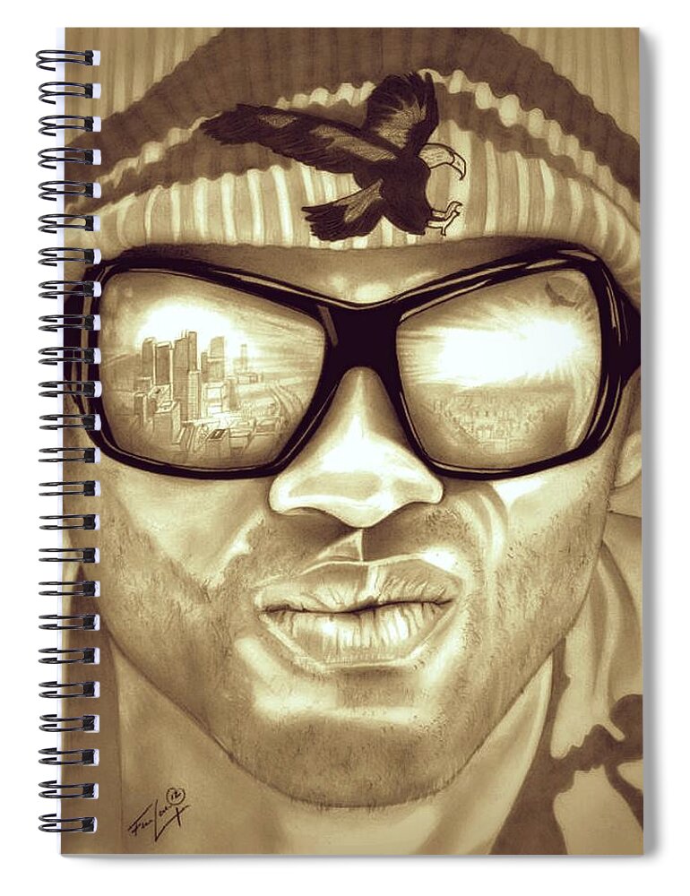 Will Smith Spiral Notebook featuring the drawing John Hancock - Will Smith - Hancock Sepia Edition by Fred Larucci