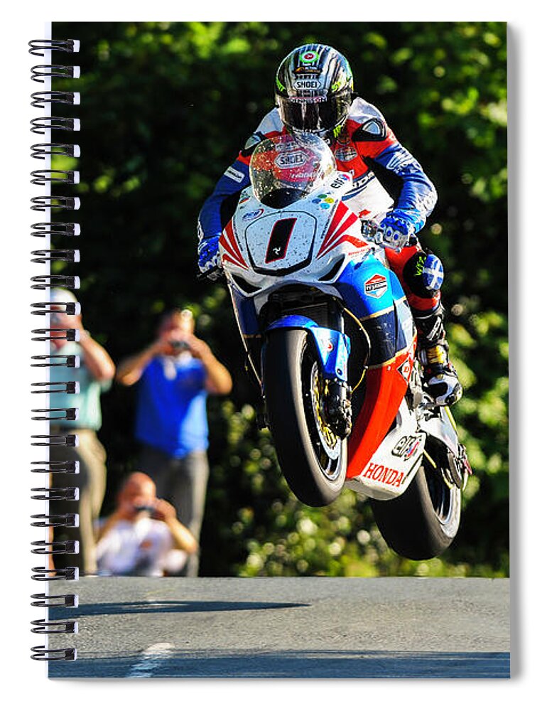 Ballaugh Bridge Spiral Notebook featuring the photograph John McGuinness TT 2011 by Tony Goldsmith
