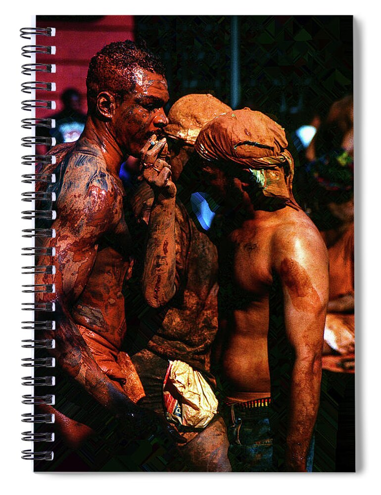 Trinidad Spiral Notebook featuring the photograph In The Middle Of Something - J'ouvert Morning, Carnival, Trinidad and Tobago by Earth And Spirit