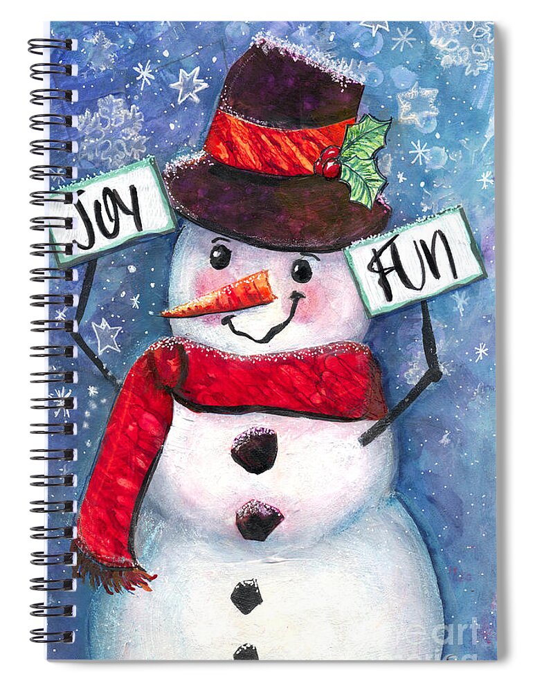 Snowman Spiral Notebook featuring the mixed media Joyful and Fun Snowman by Francine Dufour Jones