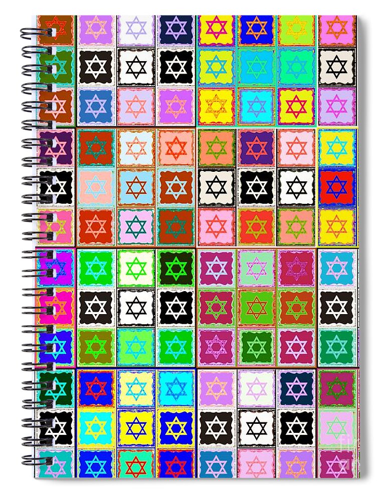 Judaica Spiral Notebook featuring the painting JUDAICA Star of David Mosaic Rainbow by Sandra Silberzweig