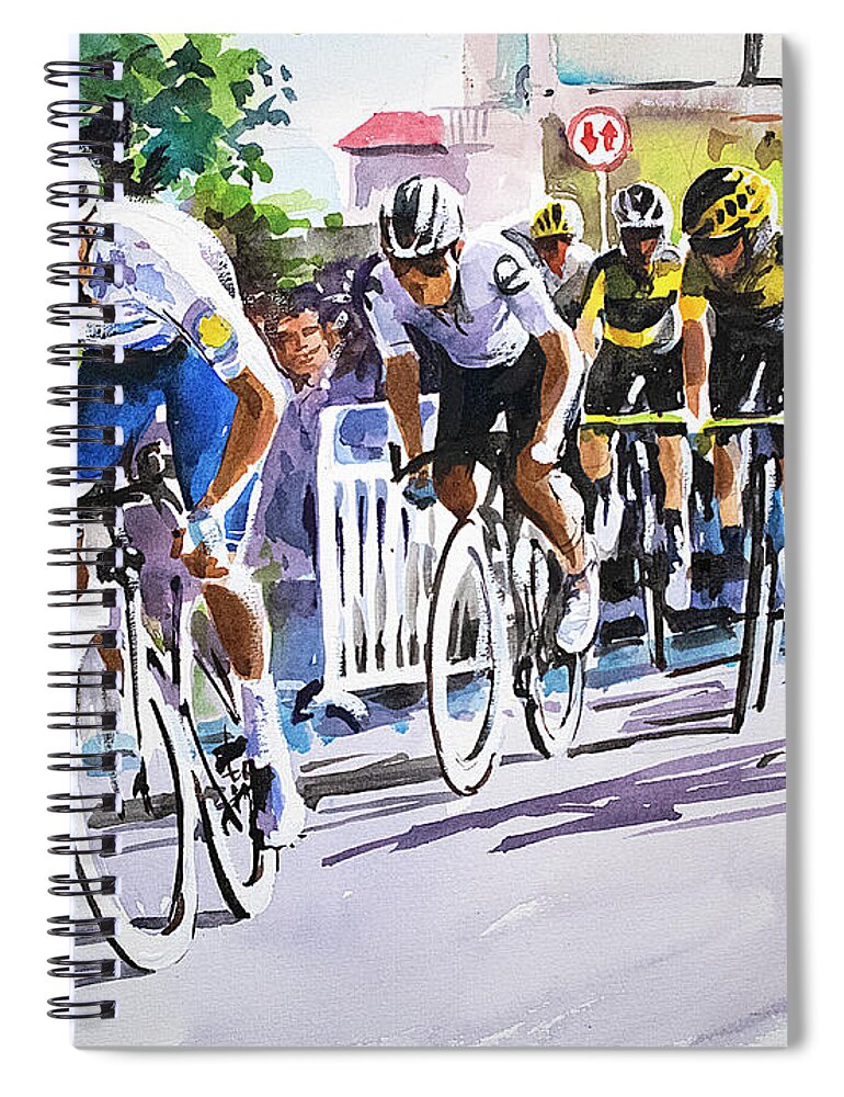 Letour Spiral Notebook featuring the painting JulianAlaphilippeMakesTheBreak by Shirley Peters