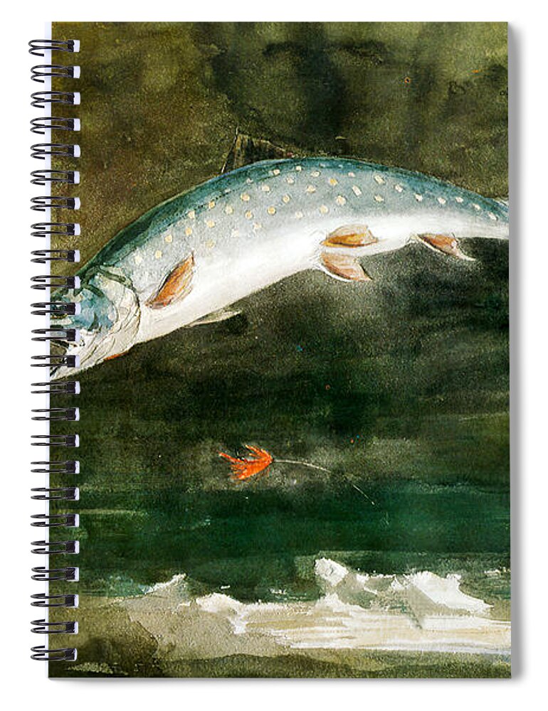 Winslow Homer Spiral Notebook featuring the digital art Jumping Trout by Winslow Homer