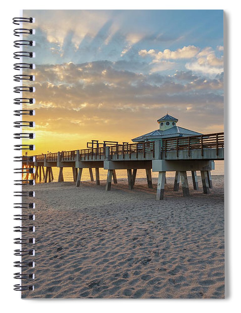 Juno Beach Pier Spiral Notebook featuring the photograph Juno Beach Pier Sunrise from Beach by Kim Seng