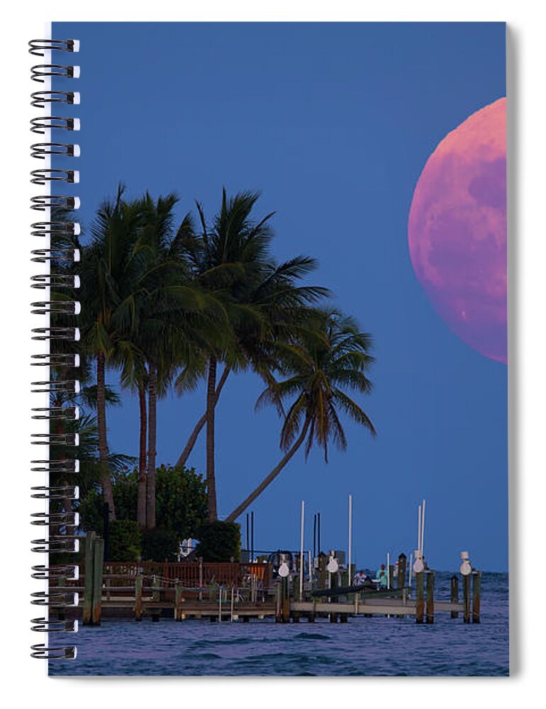 Jupiter Inlet Spiral Notebook featuring the photograph Jupiter Inlet Florida Full Moonrise May 2019 by Kim Seng