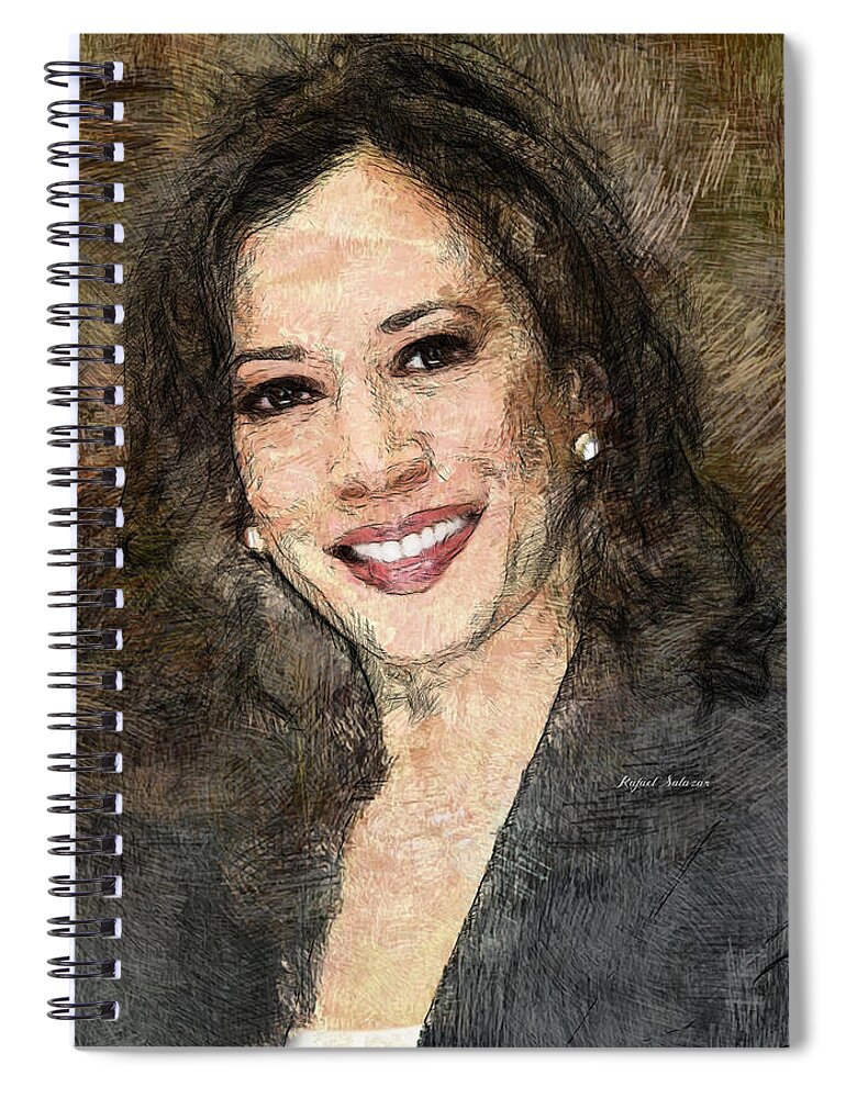Portraits Spiral Notebook featuring the drawing Kamala Harris by Rafael Salazar