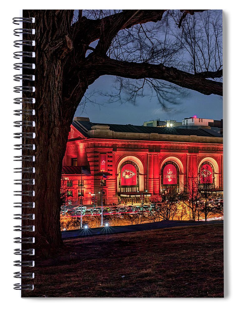 Kansas City Chiefs Spiral Notebook featuring the photograph Kansas City Team Spirit - Union Station in Red and Gold by Gregory Ballos