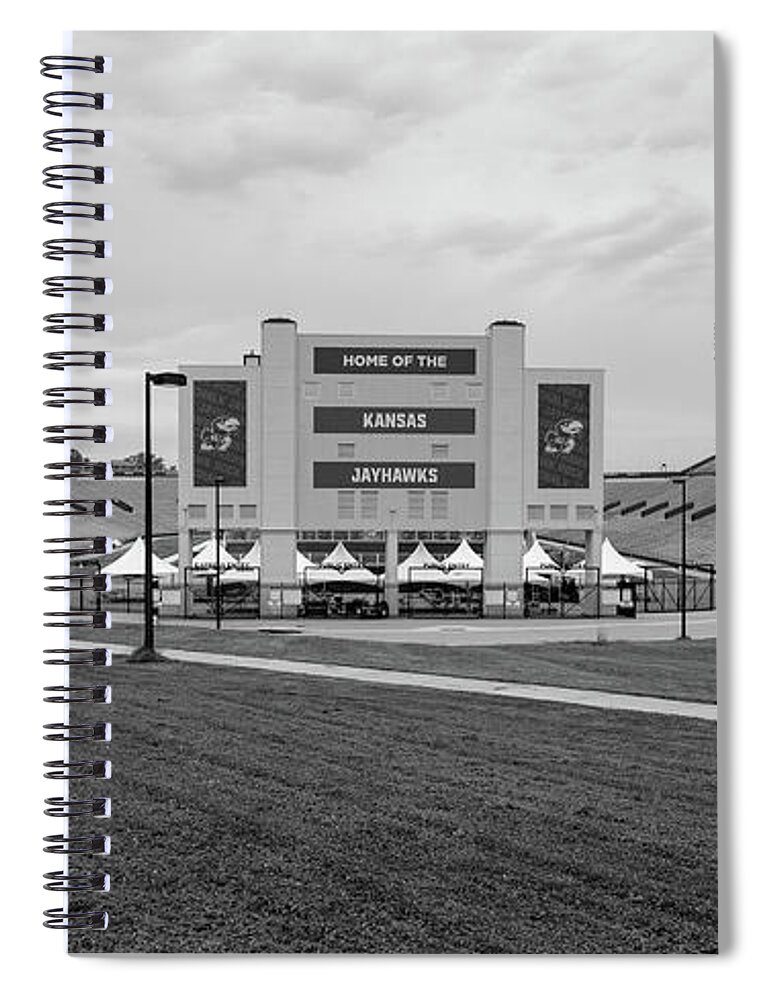 Kansas Jayhawks Stadium Spiral Notebook featuring the photograph Kansas Jayhawks football stadium in black and white by Eldon McGraw