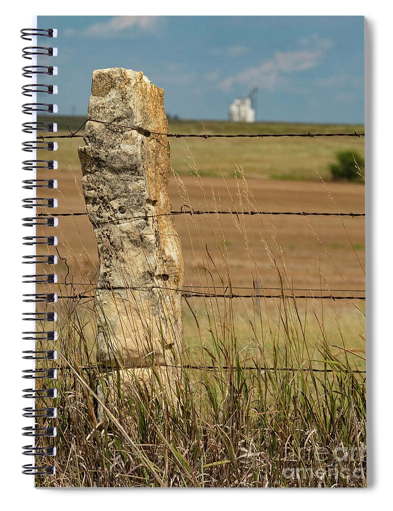 Kansas Spiral Notebook featuring the photograph Kansas Rock Posts and grain elevators by Garry McMichael