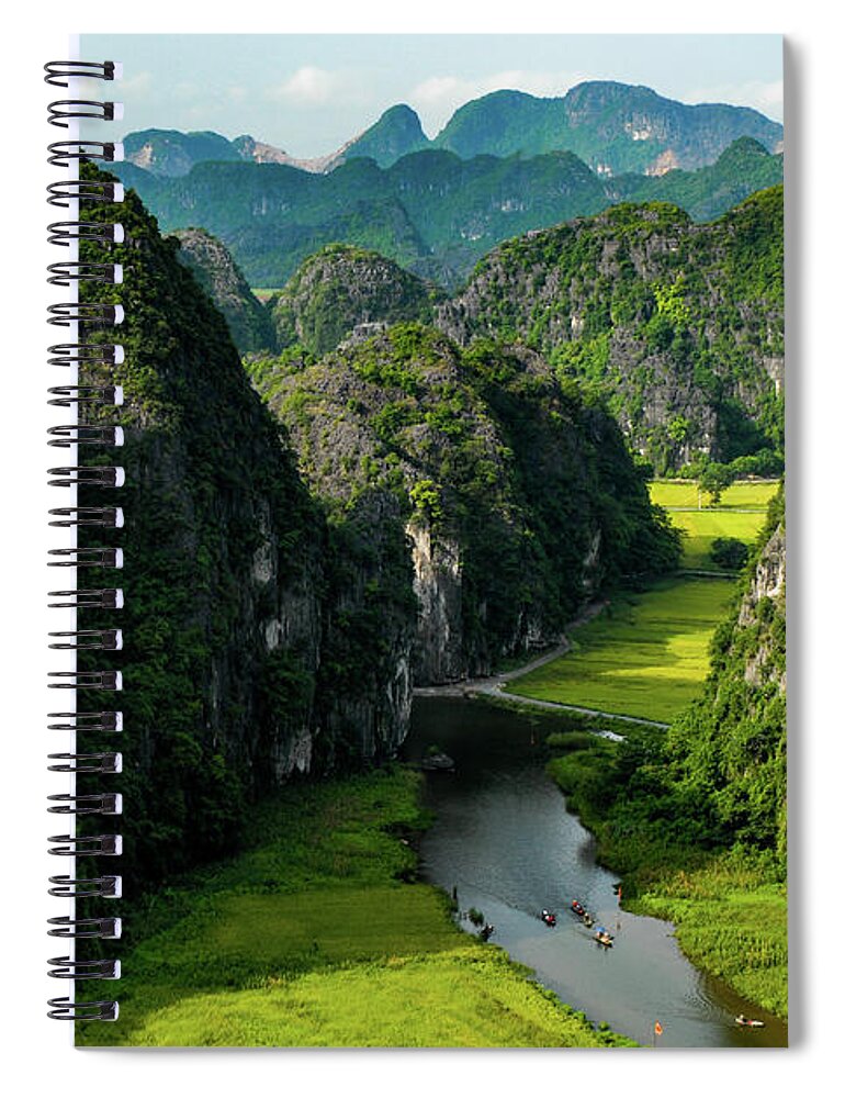 Ninh Binh Spiral Notebook featuring the photograph The River Queens - Tam Coc, Ninh Binh Region. Vietnam by Earth And Spirit