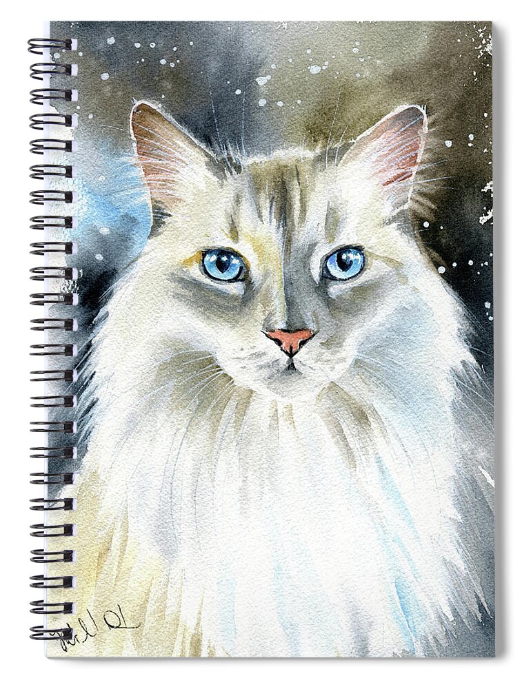 Cat Spiral Notebook featuring the painting Kate Fluffy Cat Painting by Dora Hathazi Mendes