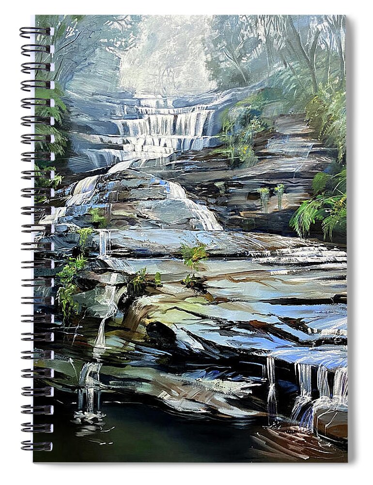 Stepped Waterfall Spiral Notebook featuring the painting Katoomba Cascades by Shirley Peters