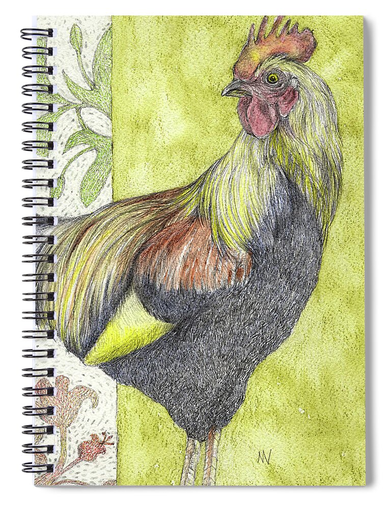 Rooster Spiral Notebook featuring the mixed media Kauai Rooster by AnneMarie Welsh