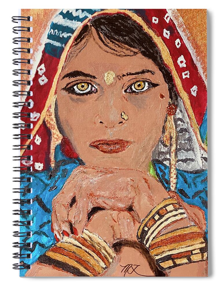 Kaur Spiral Notebook featuring the painting South Asian Princess - Kaur by Melody Fowler