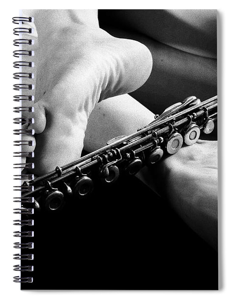 Music Flute Nude Black White Grain Spiral Notebook featuring the photograph Kebv0102 by Henry Butz