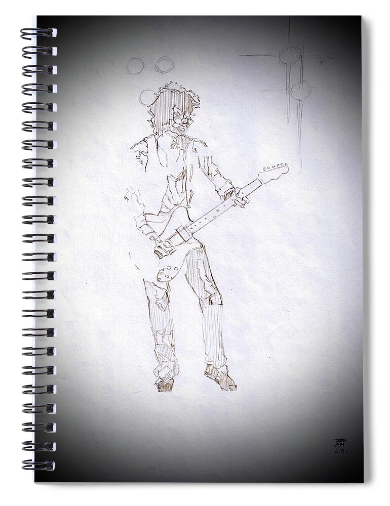 Pencil Sketch Spiral Notebook featuring the drawing Keith Richards - The New Barbarians 1979 by Sean Connolly