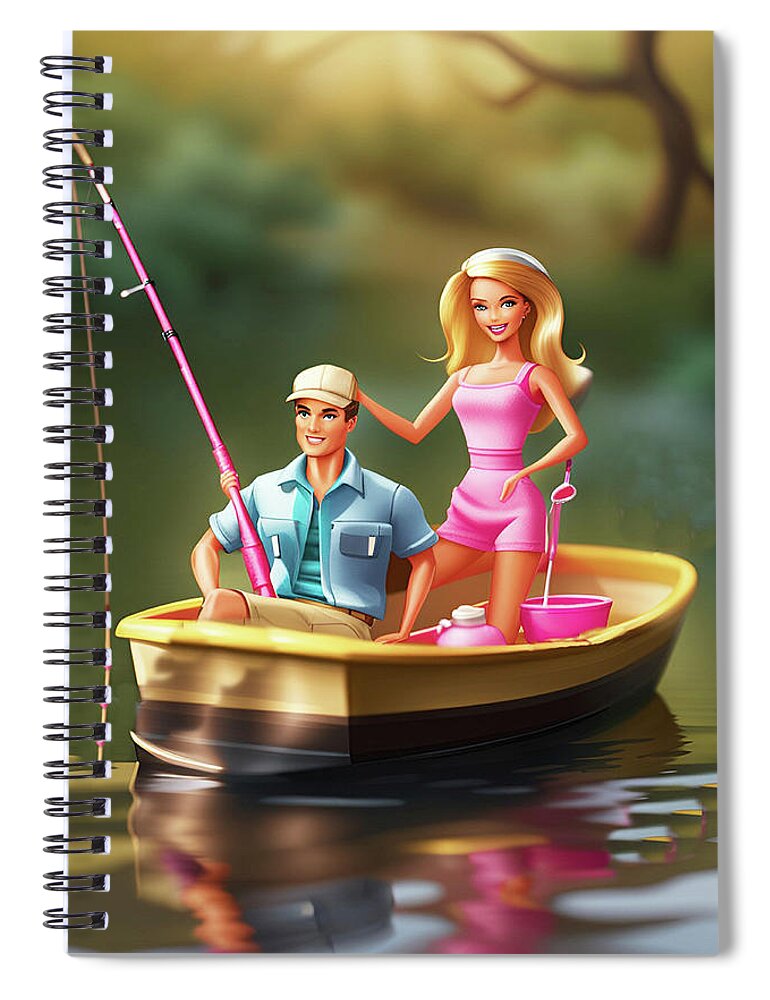 Ken Takes Barbie Fishing Spiral Notebook by Movie Poster Prints - Pixels