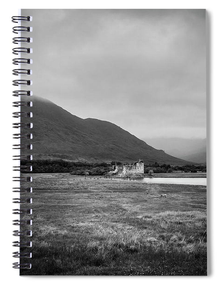 Kilchurn Spiral Notebook featuring the photograph Kilchurn castle scenic mono by Steev Stamford