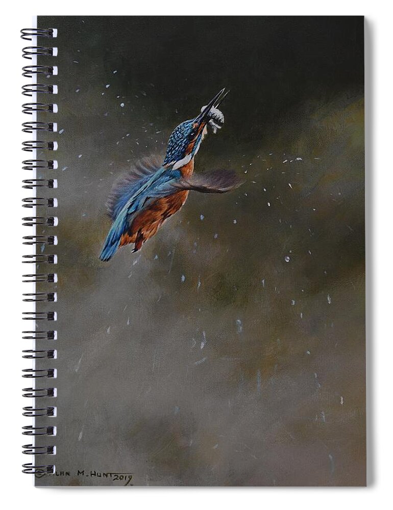 Kingfisher Spiral Notebook featuring the painting Kingfisher Flying by Alan M Hunt