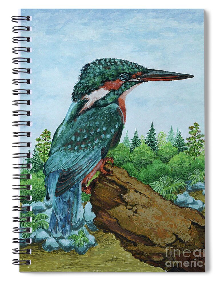  Spiral Notebook featuring the painting Kingfisher by Jyotika Shroff