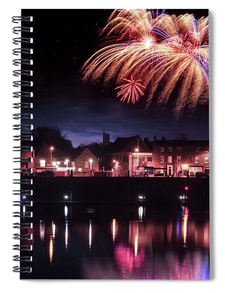 Kings Lynn Spiral Notebook featuring the photograph Kings Lynn fireworks over river Ouse fanale by Simon Bratt