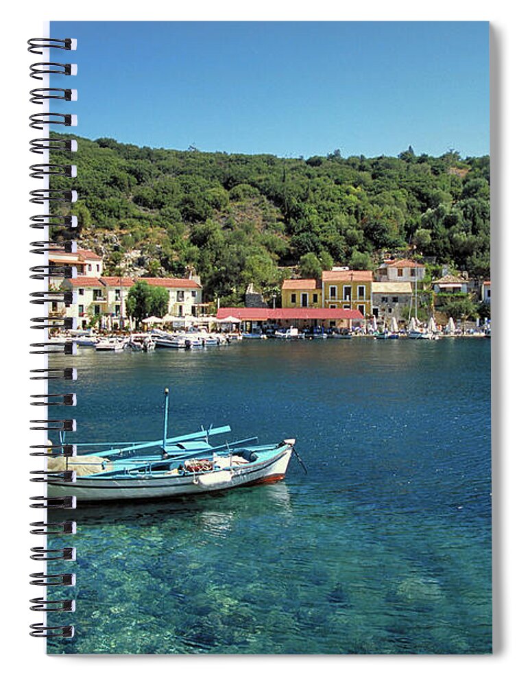 Kioni Spiral Notebook featuring the photograph Kioni in Ithaki island, Greece by Constantinos Iliopoulos