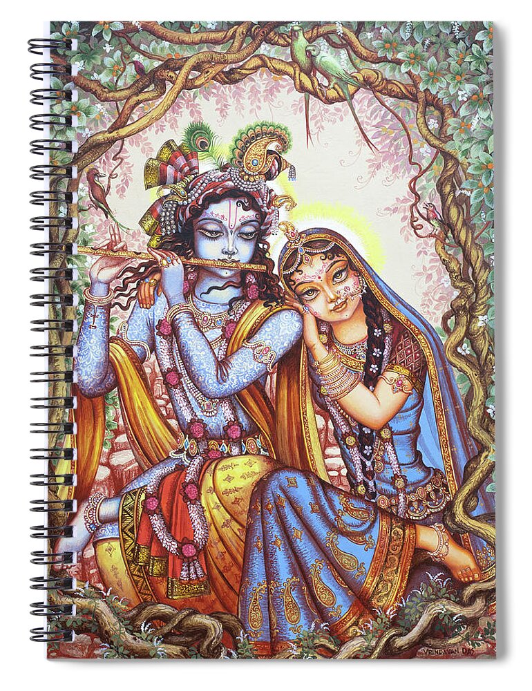Krishna Spiral Notebook featuring the painting Kishor Kishori by Vrindavan Das