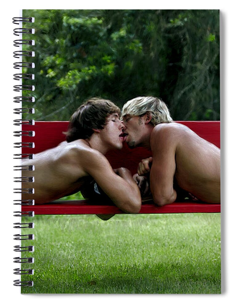 Gay Spiral Notebook featuring the painting Kiss on a Bench by Troy Caperton