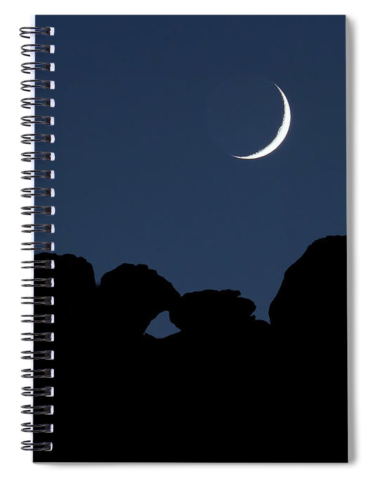 Moon Spiral Notebook featuring the photograph Kissing Camels Moonset by Bob Falcone