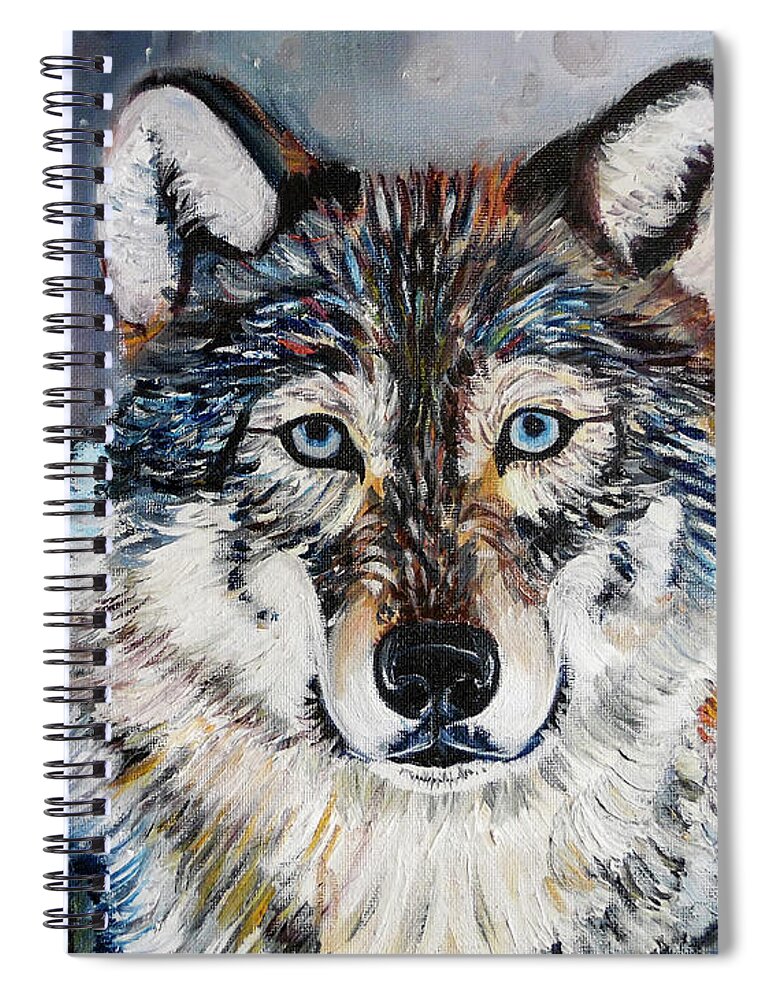 Wolf Spiral Notebook featuring the painting Kodiak Wolf by Rowan Lyford