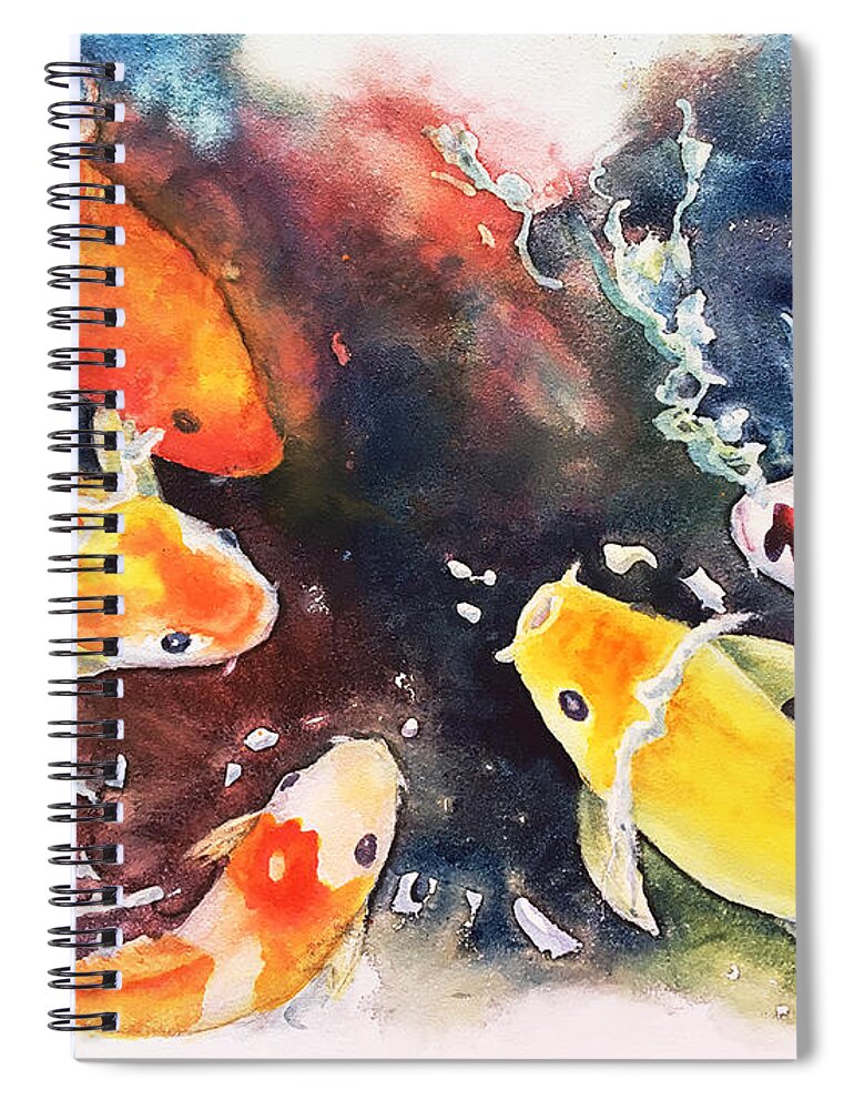 Koi Spiral Notebook featuring the painting Koi Challenge by Art by Carol May
