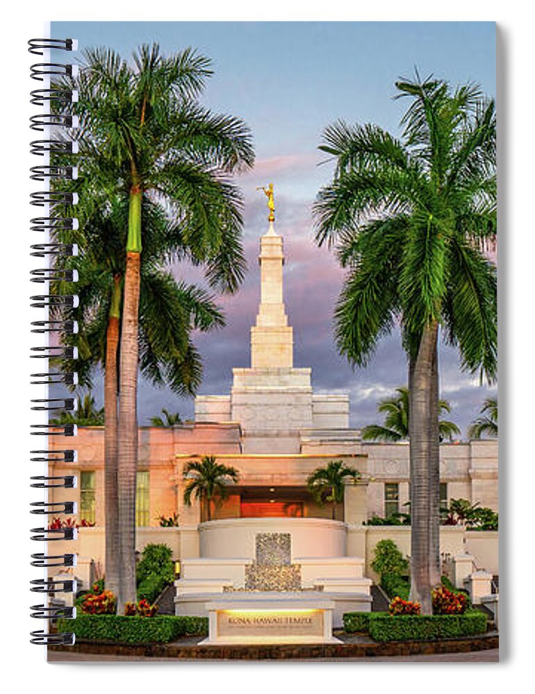 Temple Spiral Notebook featuring the photograph Kona HI Temple at Sunset by Denise Bird