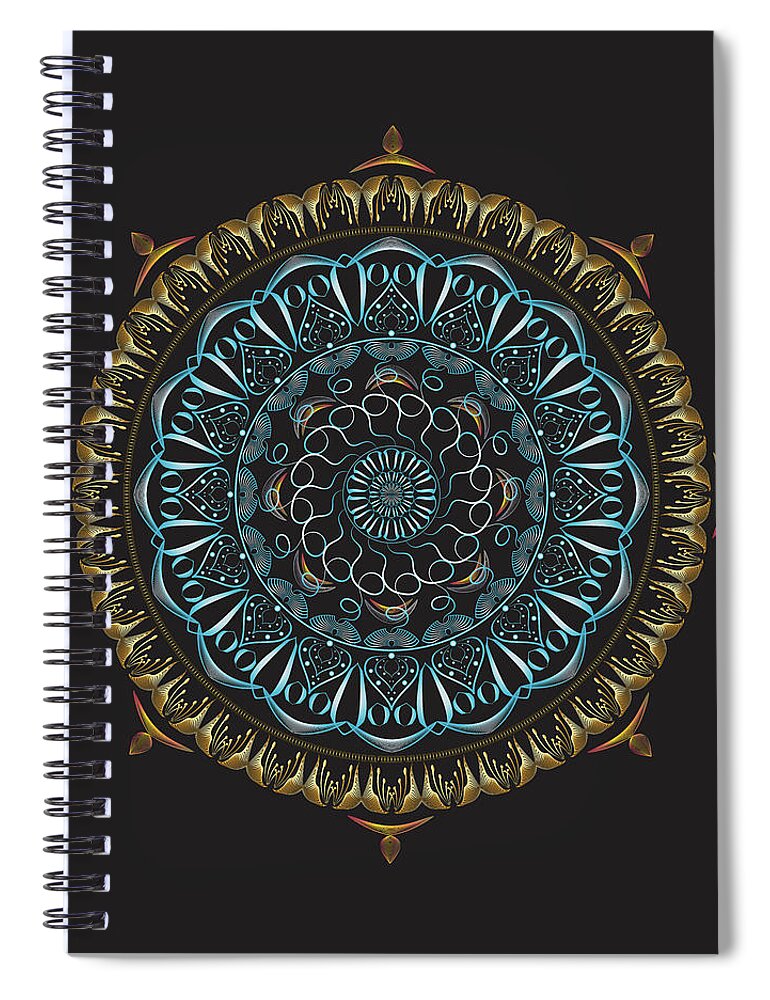 Mandala Spiral Notebook featuring the digital art KUKLOS No 4341 by Alan Bennington