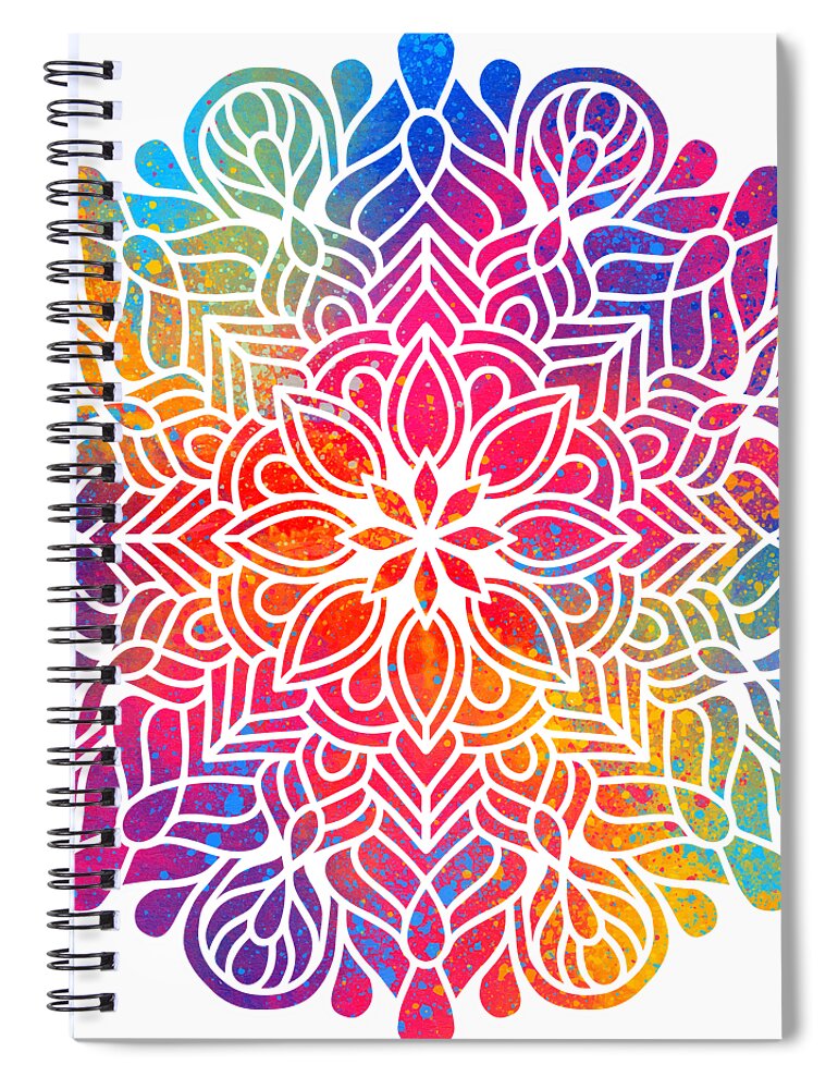 Colorful Spiral Notebook featuring the digital art Kurama - Colorful Vibrant Rainbow Mandala Pattern by Sambel Pedes