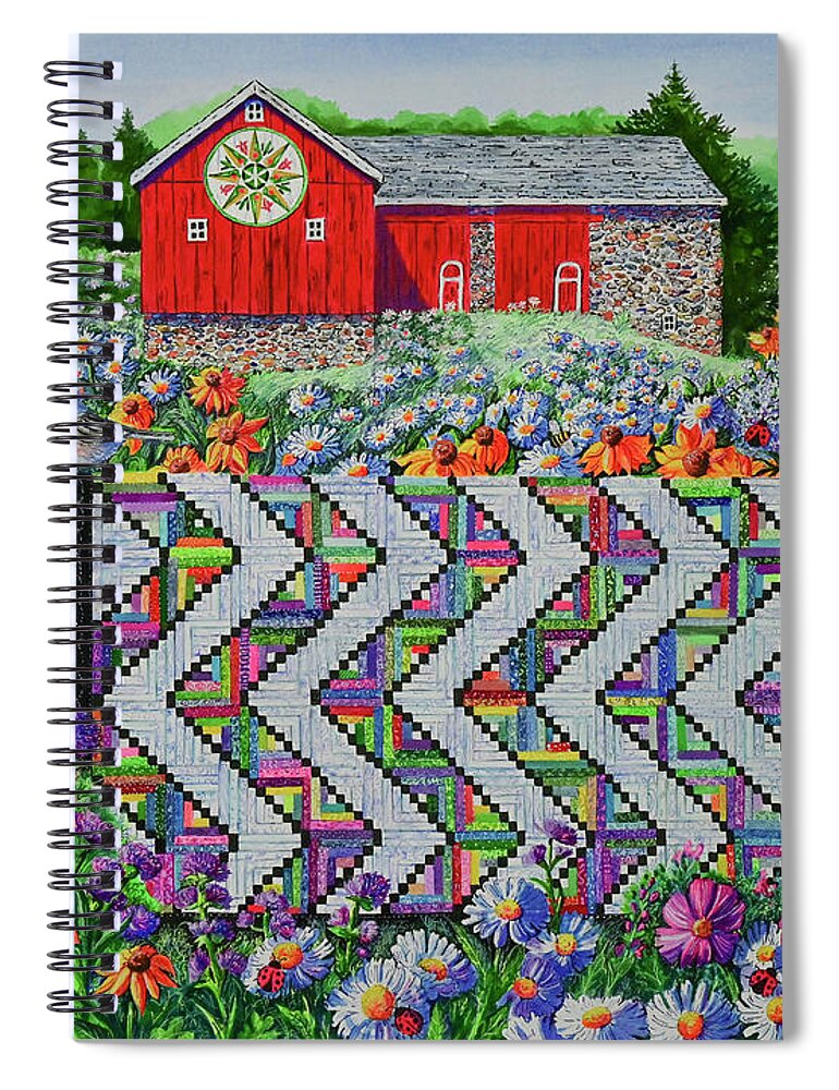 Barn Spiral Notebook featuring the painting Kutztown Quilt Barn 2022 by Diane Phalen