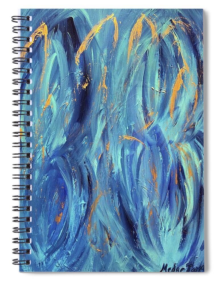 Blue Spiral Notebook featuring the painting La dance des Anges by Medge Jaspan