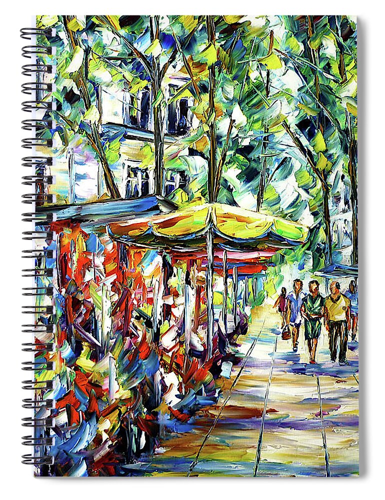 Market Street Spiral Notebook featuring the painting La Rambla, Barcelona by Mirek Kuzniar