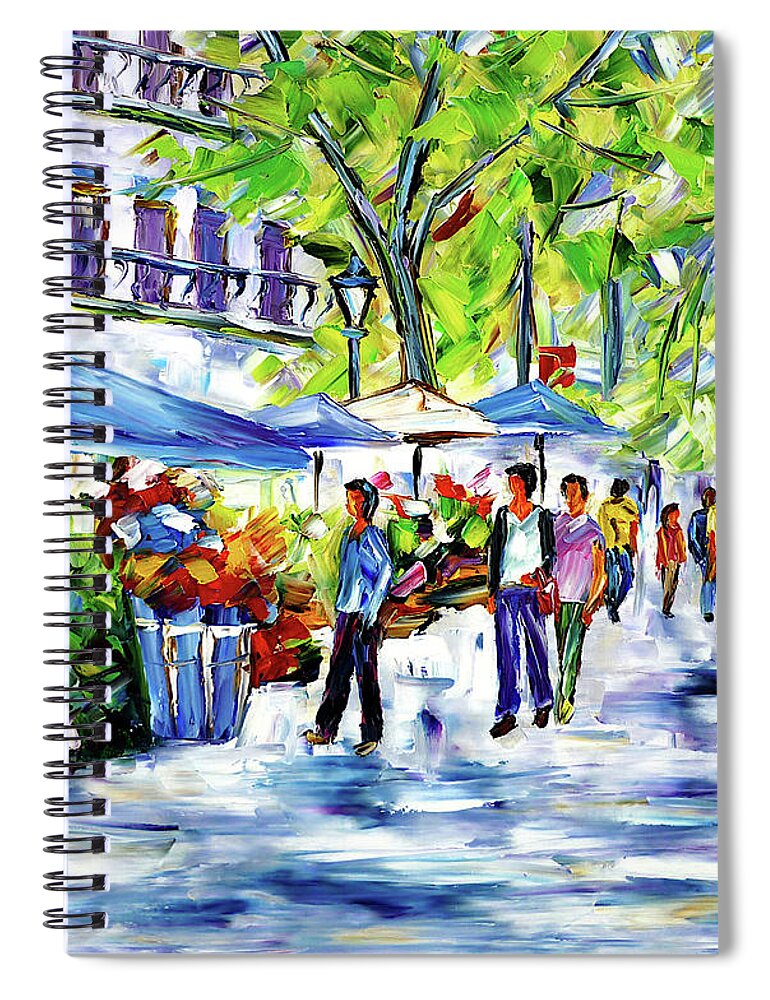 Market Street Spiral Notebook featuring the painting La Rambla by Mirek Kuzniar