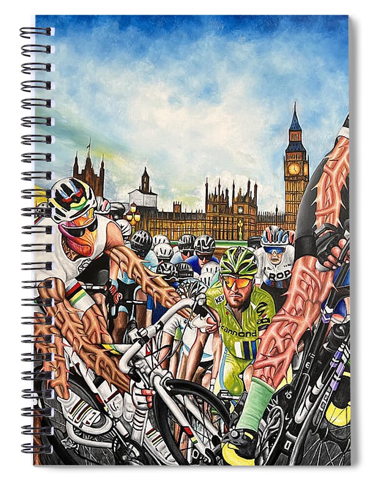 Bible Spiral Notebook featuring the painting La Tour De Londres the Race of Life by O Yemi Tubi