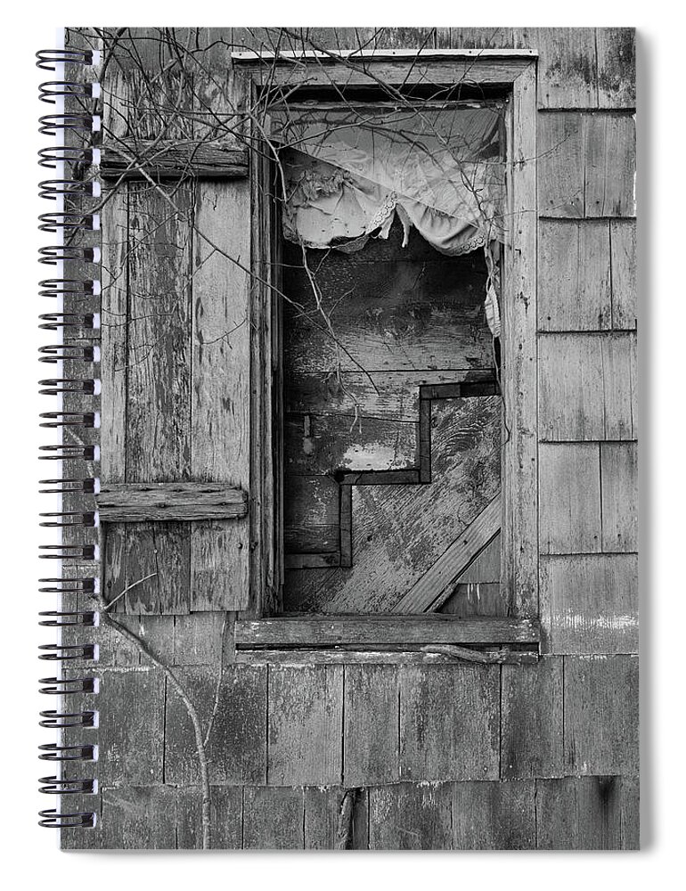 Window Spiral Notebook featuring the photograph Lace Curtains of Haunted House by David Letts