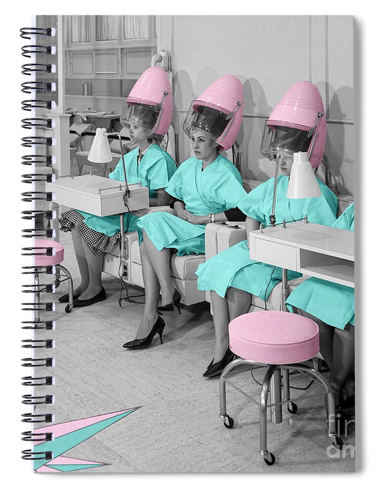 Hair Spiral Notebook featuring the photograph Ladies and hair dryers by Delphimages Photo Creations