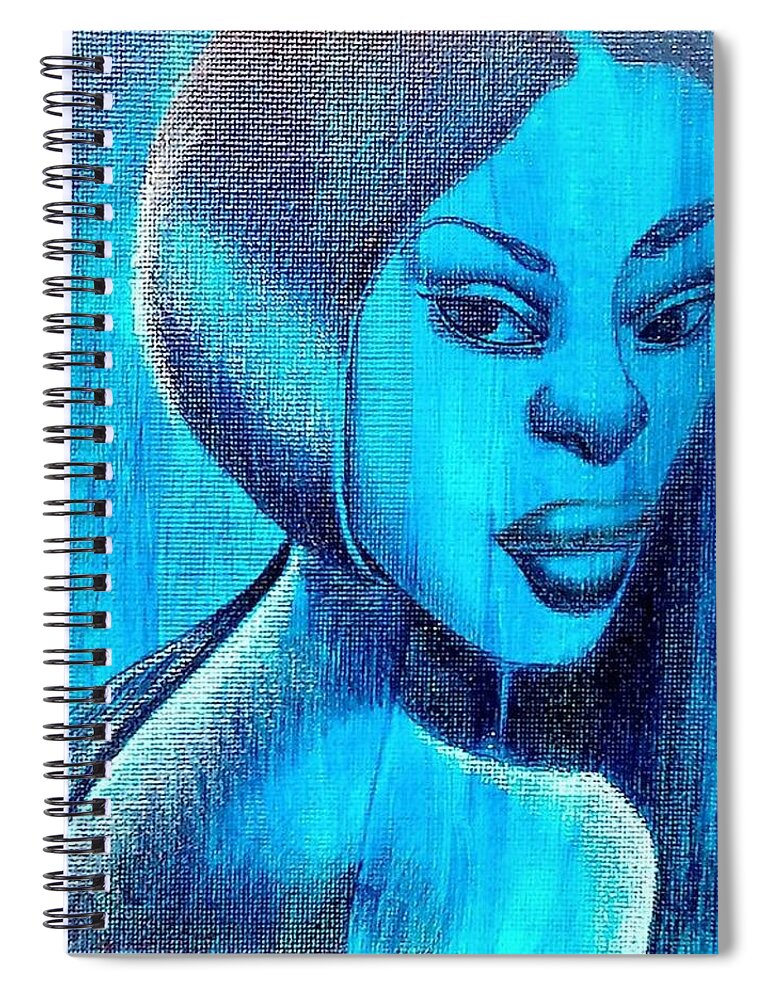 Black Art Spiral Notebook featuring the drawing Lady in Blue by Donald C-Note Hooker