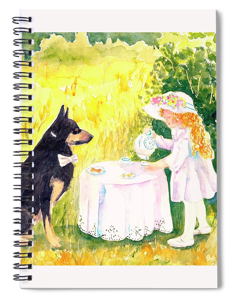 Tea Party Spiral Notebook featuring the painting Lady Isabella invites Mr. Darcy to Tea by Carlin Blahnik CarlinArtWatercolor